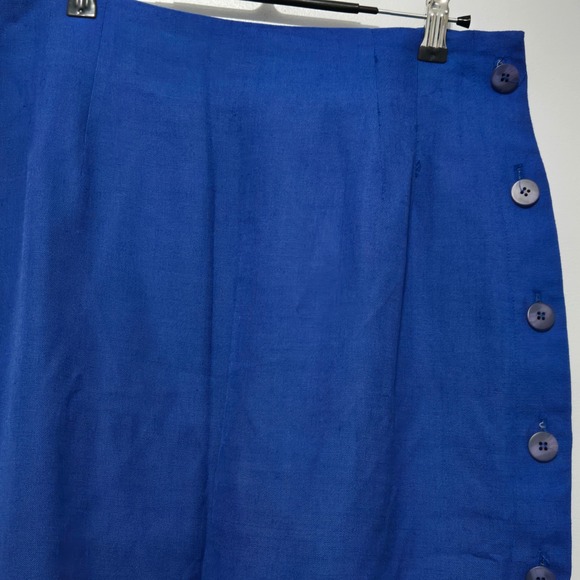 B#84 Talbots Petites‎ Blue Linen Blend Button Front Midi Skirt Size 14P - Picture 4 of 7